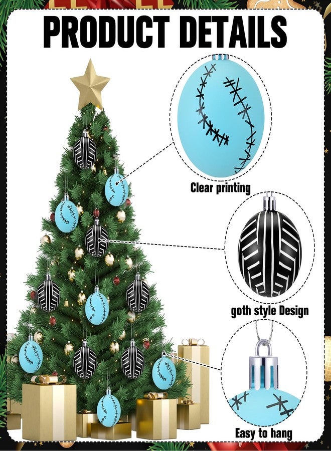 Simgoing 12 Pcs Christmas Black and White Blue Ball Ornaments 2.36 Inch Plastic Xmas Nightmare Themed Striped Balls Tree Decor for Christmas Tree Party Decoration Holiday Indoor Decor - Image 3